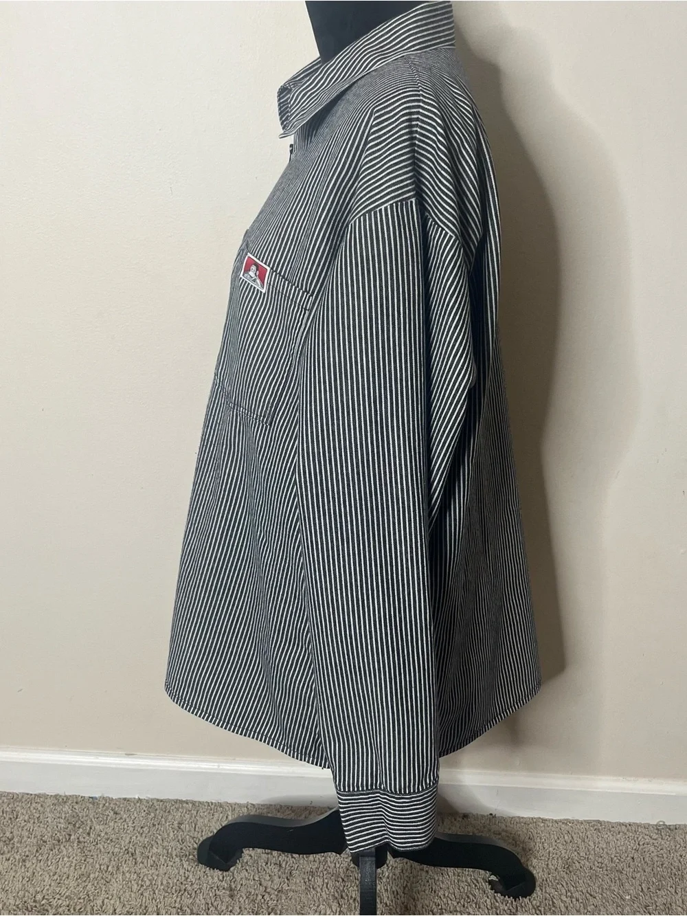Ben Davis Men’s Blue White Railroad Striped Half Zip Long Sleeve Shirt Sz XL